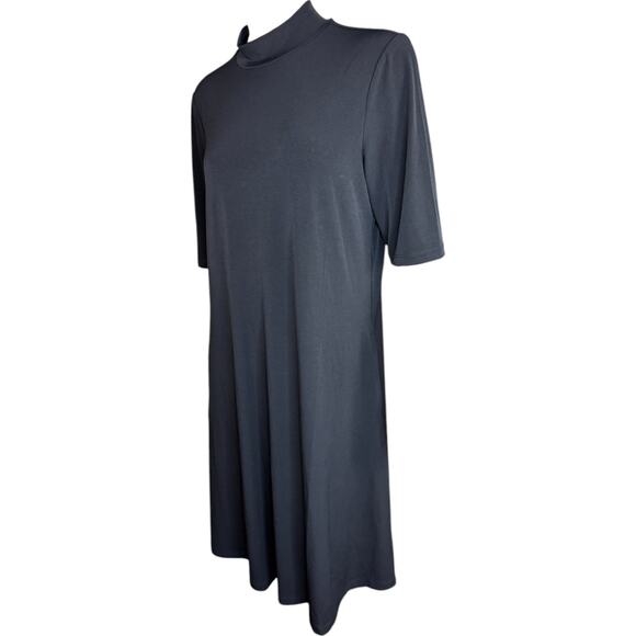 Susan Graver Liquid Knit Mock-Neck Elbow-Sleeve Dress Black Medium NWOT Flowy - Picture 3 of 11